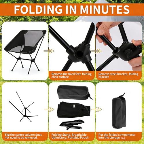 Camping Chair, Portable Foldable Compact Chair with Breathable Nylon Mesh, Lightweight Folding Backpacking Hiking Chair for Outdoor Camp, Travel, Beach, Picnic, Festival, Hiking (Black) - color: Black