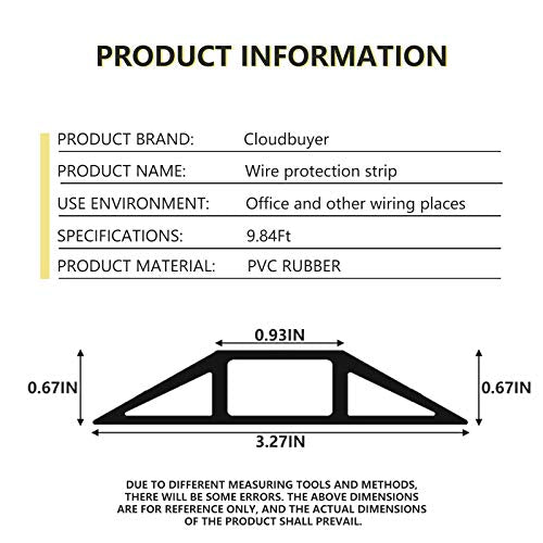 10Ft Cord Cover Heavy Duty Cable Protector 3 Channels Contains Cords, Cables and Wires, Easy to Unroll-Conceal Wires of Home, Office, Warehouse(Black) - size: 10FT