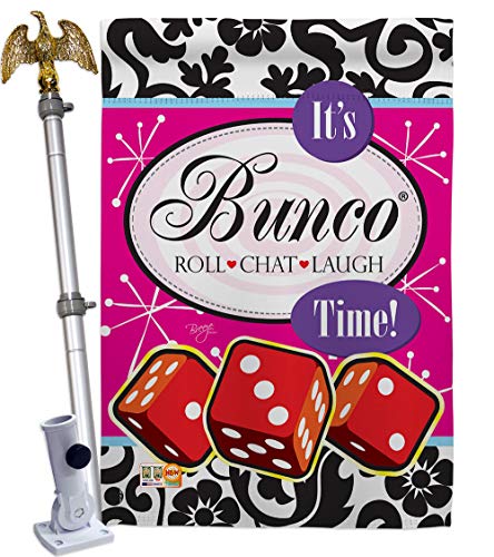 Its Bunco Time House Flag Eagle Set Interests Game Night Dice Poker Bingo Hobbies Leisure Activity Small Decorative Gift Yard Banner Made In USA 28 X 40 - size: House Flag Set 28"x 40" w/ Eagle Hardware