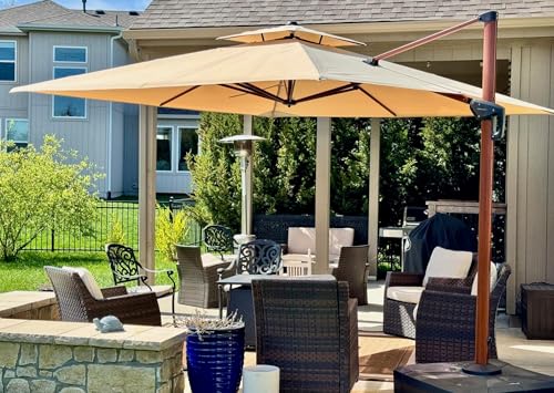 PURPLE LEAF 11' X 11' Patio Umbrella Cantilever Outdoor Umbrellas Square Large Parasol Windproof Sunshade Heavy Duty Sun Umbrellas for Deck Pool Patio Garden, Beige - color: Beige, size: 11'X11', style: Umbrella