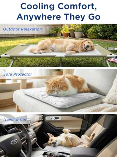 Dog Cooling Mat for Large Dogs, 42"x28" Breathable Self Cooling Crate Mat for Dogs & Cats, QMAX>0.5 Portable Washable Pet Cooling Pad for Dog Bed Thickened Cool Fiber Indoor/Outdoor Summer,Grey - color: Grey, size: 42"x28"(Large)