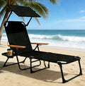 Folding Lounge Chair with Canopy, Tanning Chair with 4-Position Reclining Back, Folding Sun Lounger, Outdoor Lounge Chair for Beach, Poolside, Backyard, Camping, UPF 50+ Sun Shade, 300 LBS - color: Black With Sun Protection