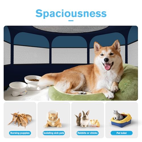 48" Large Pop Up Dog Playpen & Whelping Box for Dogs, Portable Foldable Puppy Playpen with Waterproof Bottom, Pet Tent Exercise Pen for Camping/Indoor, Includes Bowl & Carry Bag
