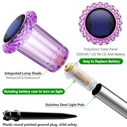 DenicMic Solar Lights Outdoor 10 Pack Waterproof Purple LED Stainless Steel Stake Outside Lights for Yard Pathway Garden Driveway Walkway Landscape Path Lighting Halloween Decorations Outdoor - color: Purple 10Pack
