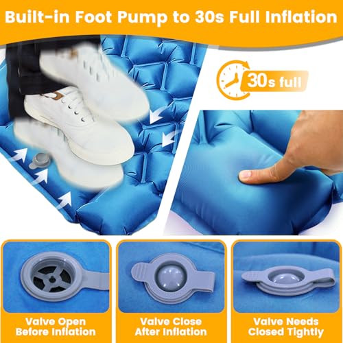 Sleeping Pad, Compact Sleeping Pad for Camping with Pillow Built-in Foot Pump, Inflatable Sleeping Mat for Travel Backpacking Hiking Sleeping Bag Tent, Outdoor Adventure Camp Gear - color: Blue