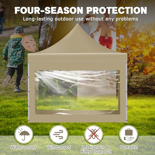 SmoothNovelty 3 Pcs Clear Canopy Sidewalls with Black Storage Bag Window Sidewall for 10 x 10 Inch Tent Waterproof Shade Wall, Sunwalls Only, Canopy Tent Not Included, No Zipper(Khaki) - color: Khaki