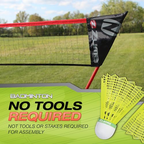 Zume Games Portable Badminton Set with Freestanding Base - Sets Up on Any Surface in Seconds - No Tools or Stakes Required