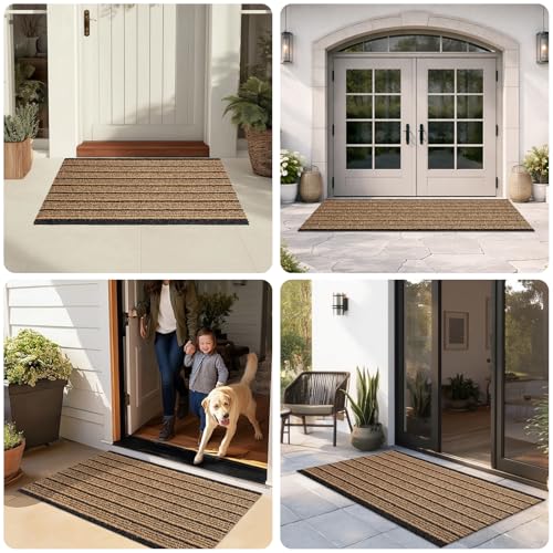 Outdoor Front Door Mat 24" x 48", Dirt Trapping Outside Entrance Rug, Non Slip Shoe Scraper, Heavy Duty Commercial Rug for Patio, Garage, Traffic Area, Office, Roll Packing - color: Beige, size: 24" x 48"