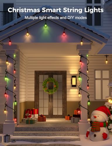 XMCOSY+ Outdoor String Lights Smart, 49Ft RGBCWIC Patio Lights Waterproof, App Control, Compatible with Alexa, Color Changing LED String Light for Outside Yard Garden Porch - size: 49Ft-Classic Bulb