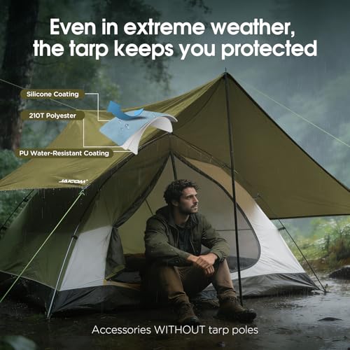 JAICOM Waterproof Hammock Rain Fly, Portable Camping Tarp - 12ft x 9.5ft Large Camp Tarp with Tent Stakes & Trap Clip & Guy Lines, Ultralight Shelter for Backpacking, Outdoor Shade - color: Army Green