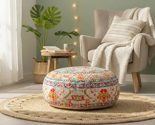 Mandala Life ART Large Floor Pillow Cover Yellow Round Pouf Ottoman Indian Floor Cushion Boho Chic Perfect Vintage Cushion for Living Room, Bedroom, Nursary or Children Room Cotton 24x8 Unstuffed - color: Yellow