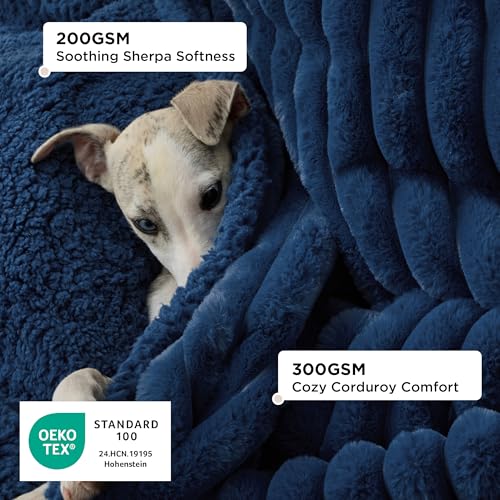 Bedsure ComfyFleece™ Waterproof Dog Blankets for Large Dogs - Soft Pet Cat Blanket Corduroy Fleece for Couch Bed Protector Washable, Cozy Calming Reversible Furniture Protection,50"x60", Navy Blue - color: Night Blue, size: XL(50x60")-1pc