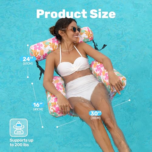 SLOOSH Inflatable Pool Floats Adult,2 Packs Floating Lounge Chairs,Blow up Pool Noodles for Adult Heavy Duty,Floating Chair for Party Summer Water Beach Lake Fun - style: Tropical Flowers