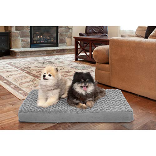 FurHaven Supportive Cooling Memory Foam Classic Mattress Dog Bed with Washable & Removable Cover - Plush Faux Fur/Suede Mattress - Gray, Dogs Up to 35 lbs - Medium - color: Ultra Plush Curly Faux Fur (Gray), size: Medium