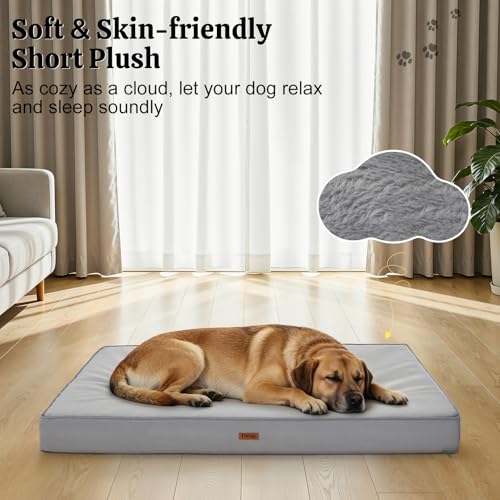 Orthopedic Dog Bed, 44" x 32" Dog Beds Large Sized, Waterproof Pet Mat, Big Pet Mattress Pad with Removable Washable Soft Plush Cover, Egg Crate Foam, Anti-Slip Bottom, Grey - color: Grey, size: 44" x 32"
