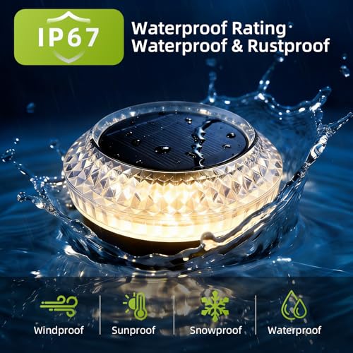 Solar Deck Lights Outdoor - IP67 Waterproof Solar Driveway Dock Lights, 12PK Solar Pthway Lights, Outdoor Warning Step Lights for Driveway Sidewalk Garden Pathway Yard Stair Backyard Decor(Warm White) - color: Diamond - Warm White