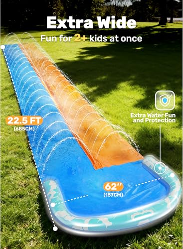 JOYIN 22.5ft Water Slides and 2 Bodyboards, Lawn Water Slide Summer Slip Waterslides Water Toy with Build in Sprinkler for Backyard Outdoor Water Fun for Kids - color: Blue, Orange, size: 22.5ft