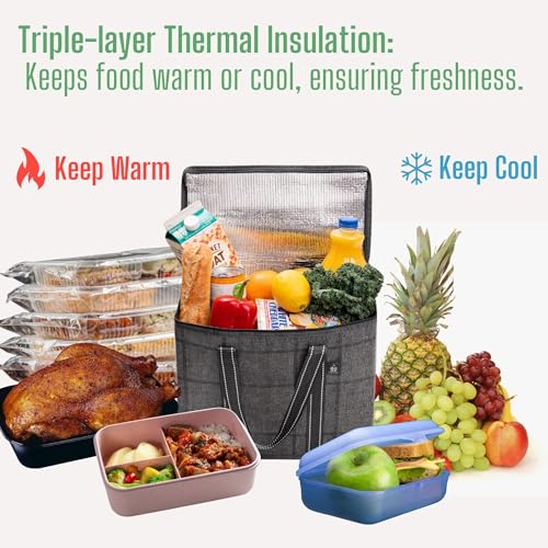 VENO 2 Pack Cooler Bag and Insulated Grocery Bags for Food Delivery, Collapsible Cooler. Reusable Shopping Bags for Groceries with Hard Bottom, Zippered, Foldable, Heavy-Duty (Windowpane, 2 Pack) - color: Windowpane, size: 15.7"W x 12.6"H x 8.7"D - 2 Pack