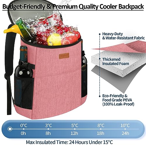 Camping Cooler Backpack 30 45 Cans, Soft Backpack Coolers Insulated Leak Proof Travel Cooler Bag Waterproof Lunch Picnic Beach Work Trip Thermal Bag Drink Beverage Beer Bag Cooler - color: Coral Red, size: 30 Cans