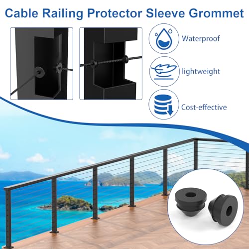 100 Pack Cable Railing Rubber Grommets, Black Protector Sleeve for 1/8" 5/32" 3/16" Cables for Metal Cable Railing Posts, Cable Railing Protector Sleeve Grommet, MY26 - size: Level