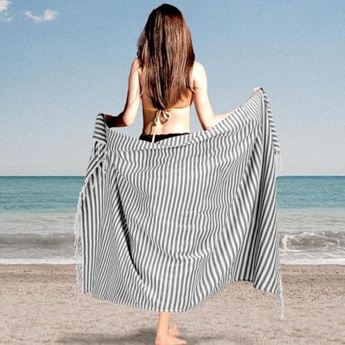 Turkish Striped Beach Towels Bulk Oversized 39"x71" Large Bath and Pool Set Quick Dry Lightweight Travel Towel for Adult,100% Cotton TEBT-18-1black - color: Black, size: 1 Pack