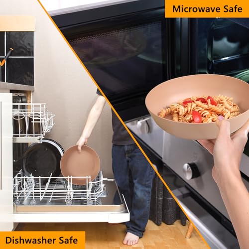 12-Pack 8.6 Inch Plastic Salad Bowls,Lightweight Unbreakable Dinner plates for Daily Use, Microwave & Dishwasher Safe Plates,Plastic Plates for Camping, Outdoor, food, Fruit (Brown) - color: Brown, size: 8.6 Inch