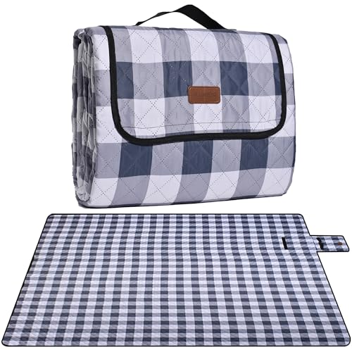 Extra Large Picnic Blanket 80''x 80'' Waterproof Foldable Picnic Mat for Beach, 5-Layer Outdoor Blanket for 6 to 8 Adults,Camping Grass Lawn Park Accessories Couple Park Wedding Registry(Grey) - color: Grey, size: 6'8" x 6'8" (Square)