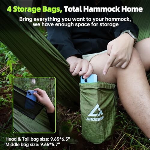 Camping Hammock with Mosquito Net – Portable Parachute Nylon Backpacking Hammock with Tree Straps, Camp Rope & Stake - for Hiking, Backpacking, Travel, Backyard, Beach – Holds Up to 500lbs (Green) - color: Green