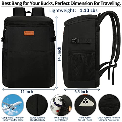 Camping Cooler Backpack 30 45 Cans, Soft Backpack Coolers Insulated Leak Proof Travel Cooler Bag Waterproof Lunch Picnic Beach Work Trip Thermal Bag Drink Beverage Beer Bag Cooler - color: Black, size: 30 Cans
