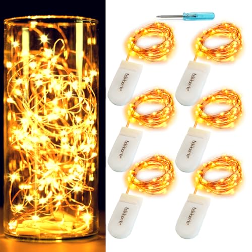 6-Pack 7Ft Starry String Light No Remote Fairy String Lights 20 Micro Starry LEDs On Copper Wire CR2032 Batteries Included,DIY Wedding Centerpiece,Party,Christmas Table Decor (Amber) - color: Amber, size: 7ft