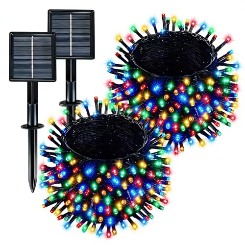Solar String Lights Outdoor Waterproof 2 Pack Total 66ft 200LED 8 Modes Twinkle Lights Solar Fairy Lights for Patio, Garden Yard Party Wedding Tree Christmas Halloween Decoration, Multicolor - color: Multicolor