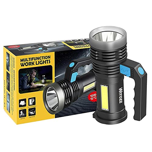 Wrrozz LED Flashlight High Lumens USB Rechargeable Flashlight for Camping, Hiking, Walking, Powerful Emergency Flashlight with 4 Modes for Outdoor Use, Rechargeable Spotlight with Sidelight Lantern - size: A