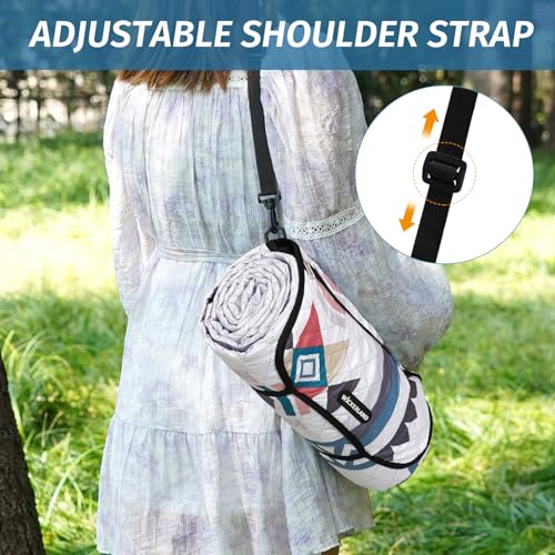 Picnic Blankets Extra Large - Beach Blanket Waterproof Sandproof with Shoulder Strap, Machine Washable, Outdoor Blanket with Stakes for Grass Concert, Park, Lawn,Travel,Spring Summer. Navy - color: Bohocheck
