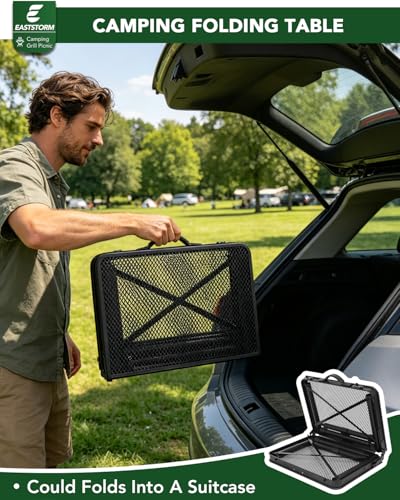 2Ft Small Folding Table with Carry Handle, Camping Table Adjustable Height 10.6–22 in, Black Metal Mesh, Portable & Compact for Outdoor/Indoor,Grill Table, 23.6×15.8 in, 4 lb, 66 lb Capacity - color: Black, size: Small 2Ft - 23.6"L x 15.8"W x 10.6"/22"H