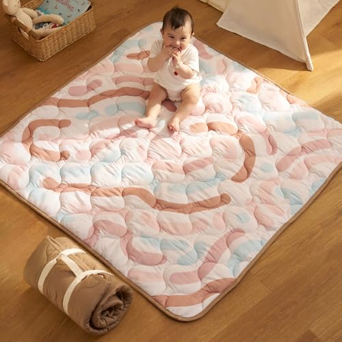 Momcozy Baby Play Mat for Floor, 50"x50" Thickened Playpen Mat, Playmate for Baby Tummy Time, Waterproof & Non-Slip, Foldable Outdoor Mat with Carrying Handle, Crayon - color: Crayon, size: 50" X 50"