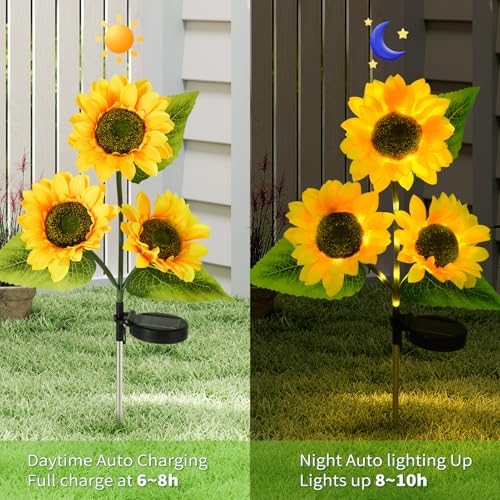 4-Pack Solar Sunflower Garden Decor, 12 LED Flower Stake Lights - Waterproof Long-Lasting Outdoor Solar Patio Decor for Lawn, Yard & Pathway - color: 4 Pack