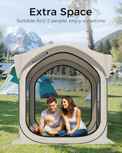 Pop-Up Screen Tent with Mesh Walls – Instant Portable Outdoor Shelter with Carry Bag for Camping, Patio, Backyard, Deck, Beach – 6×6 FT, Beige - color: Beige, size: 6x6 FT