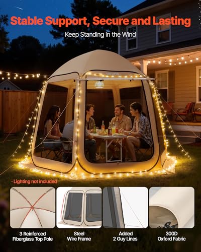Pop Up Screen House Tent VEVOR 10 x 9.2 FT Pop-Up Screen Room with Awning, Portable Screen Tent Gazebo for 4–8 Person, Instant Screen Canopy with Carry Bag for Patio Backyard Camping - color: Beige 1, size: 10x9.2x7.55 FT