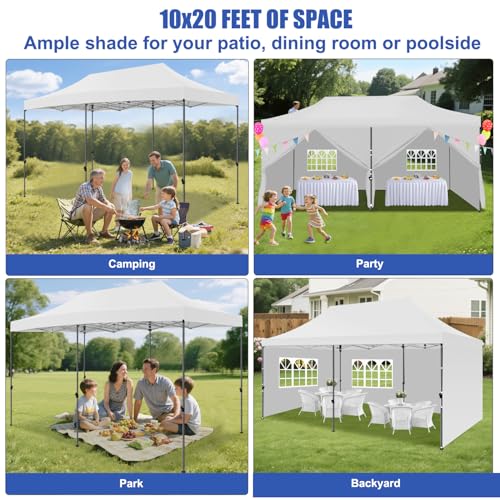 Yesker 10x20 Pop Up Canopy Tent with Sidewalls Instant Outdoor Canopy, Waterproof & UV Protection, Easy Setup Adjustable Height Heavy Duty Shelter Gazebo Tent for Patio Backyard Party Events, White - size: 10x20FT White w Sidewalls