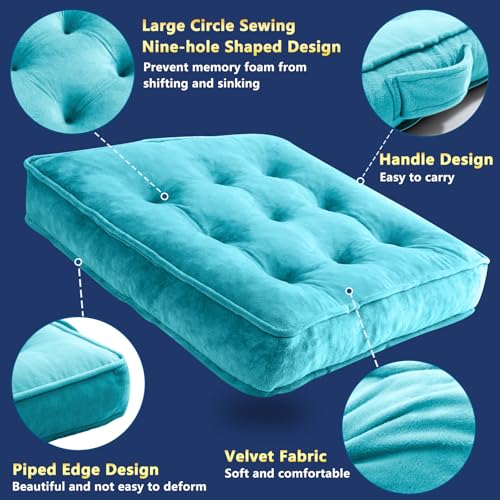 1 MIDDLE ONE Floor Pillow Set of 2, Memory Foam Meditation Cushion, Floor Cushions for Adults Sitting, Large Square Seat Cushions for Yoga, Couch, Sofa, Kids, Living Room, 22x22 Inch (Blue) - color: Blue, size: 22x22 Inch(Pack of 2)