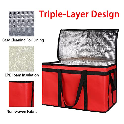 Bodaon 4-Pack Insulated Food Delivery Bag, XXX-Large Meal Grocery Tote Insulation Bag for Hot and cold Food, Commercial, Large Capacity Reusable Warming Bag, Red - color: Red, size: XXX-Large