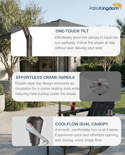 PatioKingdom 10FT Patio Umbrella with Push Button Tilt and Crank, Outdoor Market Umbrella with 8 Fiberglass Ribs, UV Protection Table Umbrella for Pool,Backyard,Garden,Deck - color: Gray, size: 10FT