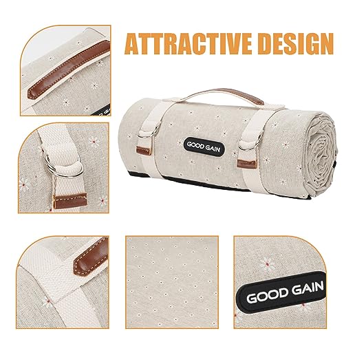 Picnic Outdoor Blankets Waterproof Extra Large - Beach Mat Foldable with Carry Strap Camping Woodchip Picnic Basket with Double Folding Handles, Natural Woven Basket, Gift Packing Woven Basket