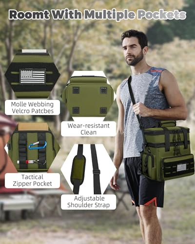 holuxer Tactical Lunch Bag & Lunch Box for Men - Large Double Deck Expandable Insulated Soft Adult Lunchbox for Work - Cooler Bag for Beach, Picnic, Camping,Outdoor，Travel (Green,16L) - color: Green, size: Large
