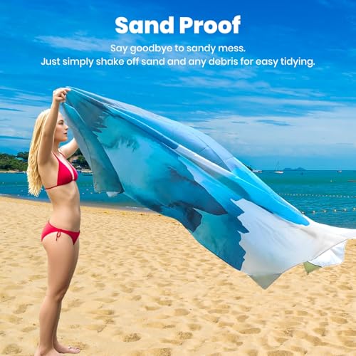 Oversized Sandproof Beach Blanket (106"x81"), Extra Large Beach Sheet for Up to 8 People. Sandfree Beach Mat, Big Sand Blankets with Sand Bags and Stakes. (Cyan Mountain) - color: Cyan Mountain, size: X-large (106" X 81" / 8'10" X 6'9")