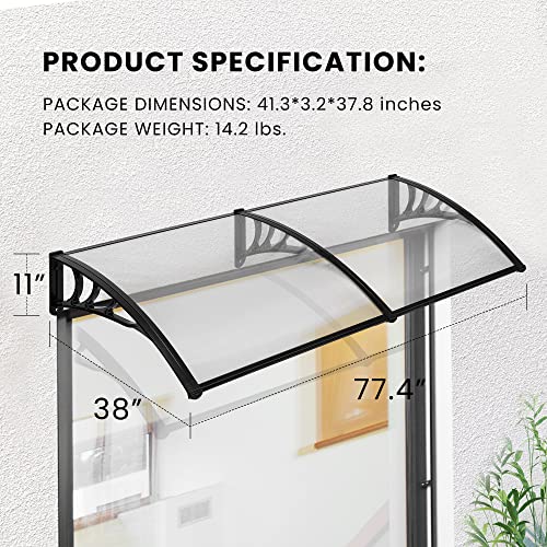 VIVOHOME Polycarbonate Window Door Awning Canopy Transparent with Black Bracket 40 Inch x 80 Inch - color: Transparent, size: 40 Inch X 80 Inch