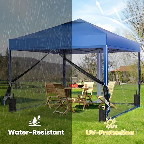 GDY 10x10 Pop up Canopy Tent with Mosquito Netting, Easy up Gazebo for Patio, Camping and Garden, Includes 4 Sandbags, Blue - color: Blue, size: 10x10 with Mosquito Netting