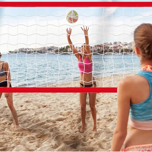Replacement Pool Volleyball Net Adjustable Length 15ft - 25ft, Portable Volleyball Net for Outdoor Backyard Swimming Pool Beach - color: red