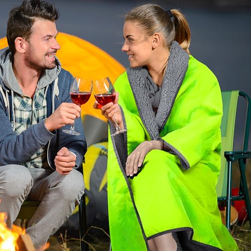 Tirrinia Waterproof Outdoor Blanket with Sherpa Lining, Windproof Triple Layers Warm Comfy Foldable for Camping Stadium, Beach, Picnic, Grass, Concerts, Car, Dog, 51''X 59'' & 59''X 80'' - color: Neon Yellow-green/Grey, size: 59” X 80”