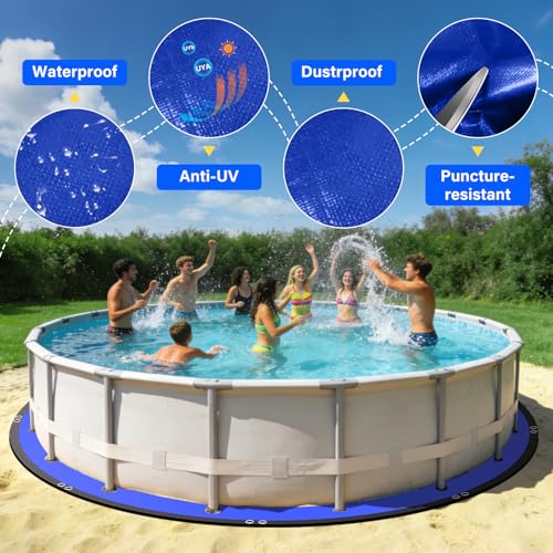 18FT Round Pool Liner Pad for Above Ground Pools, 165 GSM Thickened Puncture-Resistant Under Mat (19FT Actual), Heavy-Duty Underlayment with Metal Grommets - size: R18FT